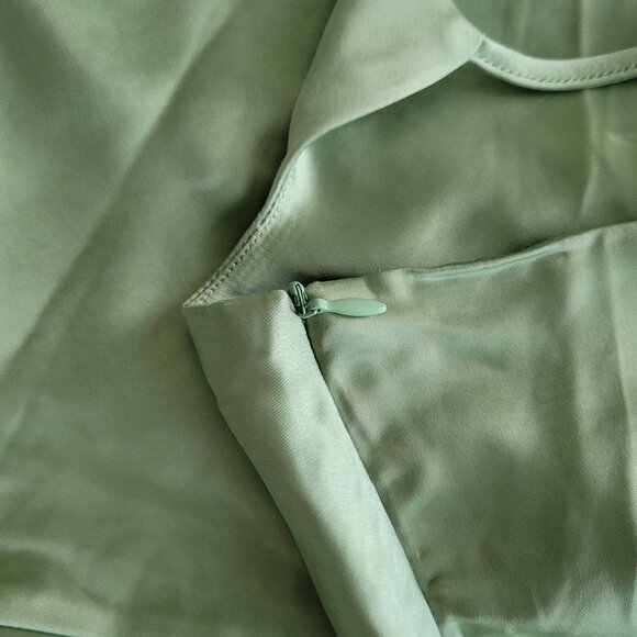 Six Stories Dassi Cami Cowl Front Satin Bridesmaid Dress in Sage - Picture 6 of 9